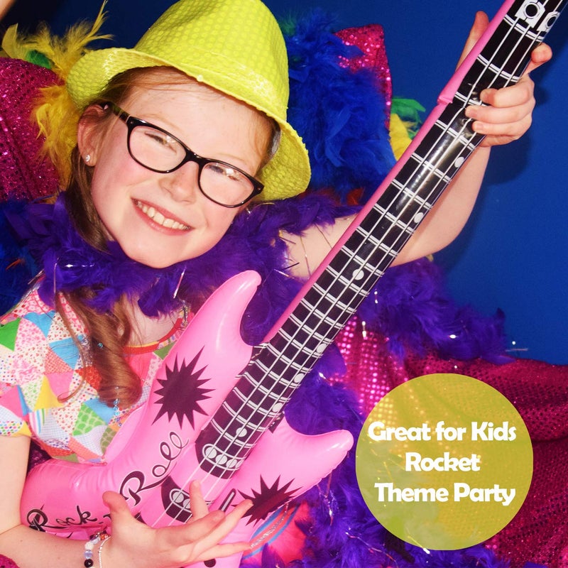 Novelty Place 12Pcs Inflatable Guitar for Kids - 35In Blow Up Electric Guitars Assorted Colors, Waterproof Inflatable Rock Star Guitar Toy for 80s 90s Musical Concert Themed Party Favor - Image 5
